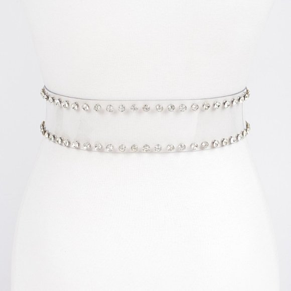 BNWT Plus Size Crystal Rhinestone Square Buckle Cleared Transparent Fashion Belt - Picture 3 of 5